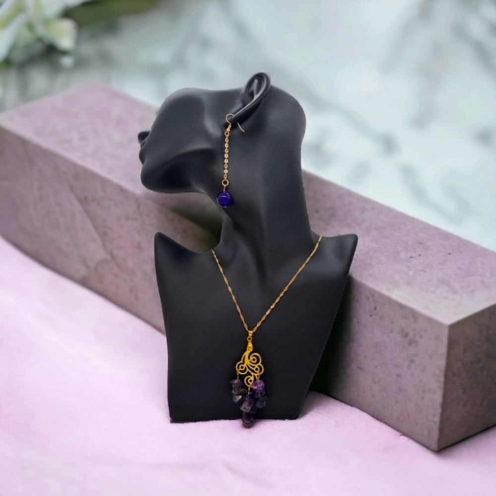 Amethyst pendant necklace with earrings jewelry set